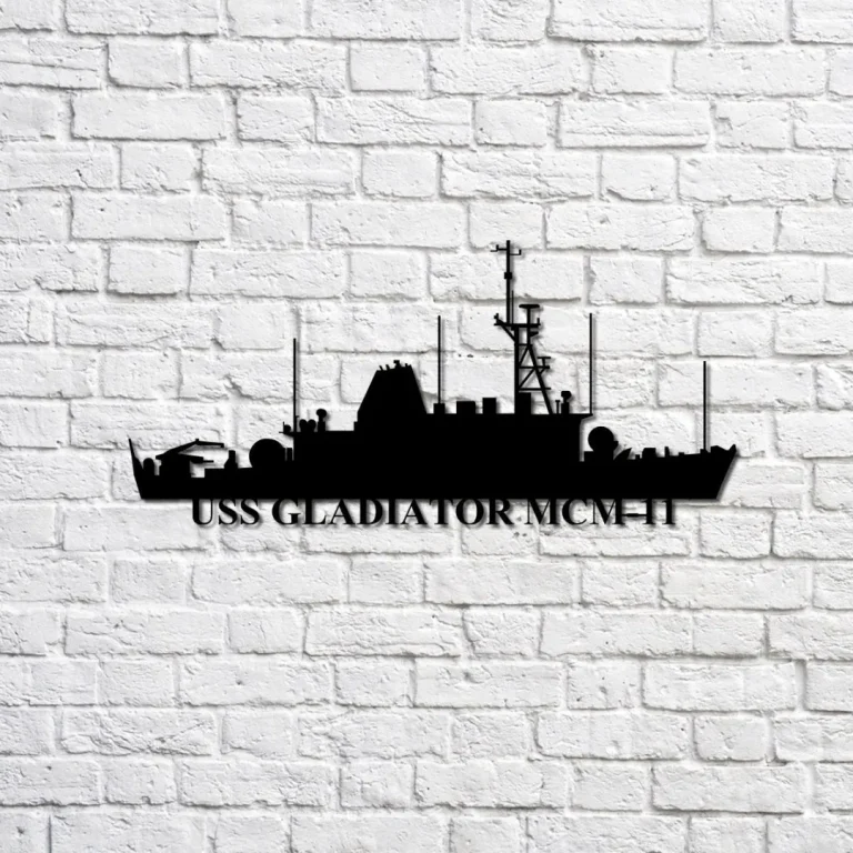 Uss Gladiator Mcm-11 Navy Ship Metal Sign, Memory Wall Metal Sign Gift For Navy Veteran, Navy Ships Silhouette Metal Sign