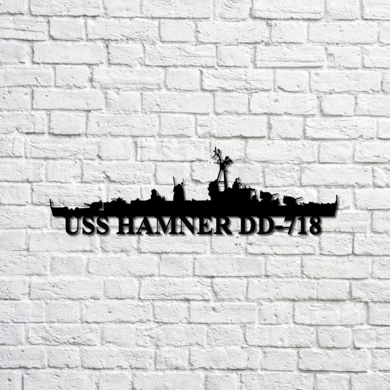 Uss Hamner Dd-718 Navy Ship Metal Sign, Memory Wall Metal Sign Gift For Navy Veteran, Navy Ships Silhouette Metal Sign