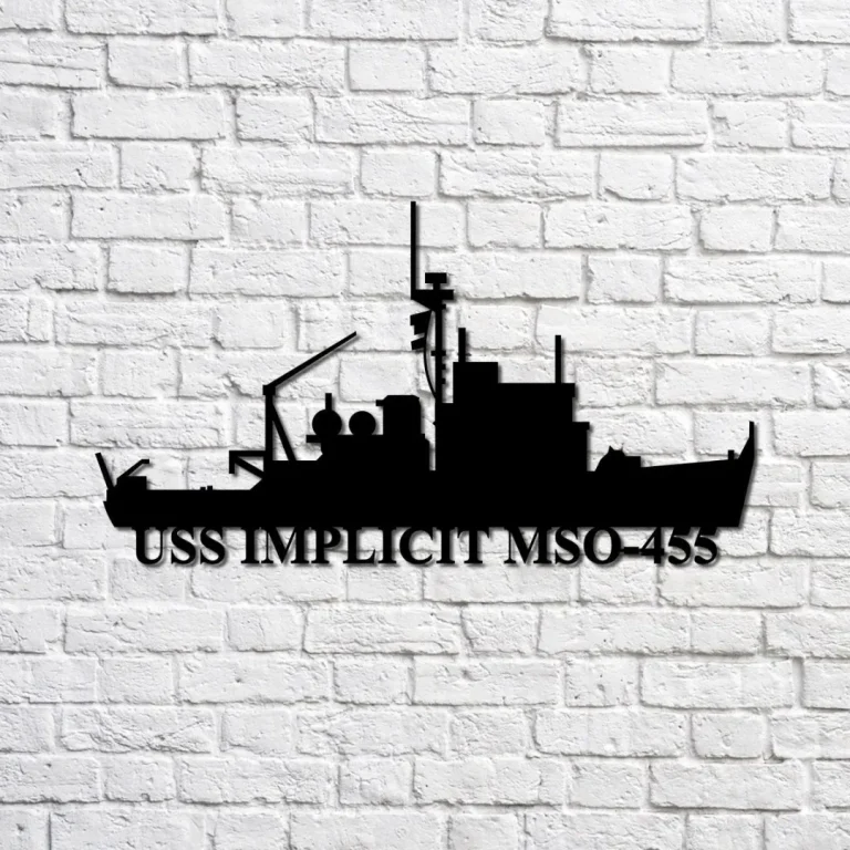 Uss Implicit Mso-455 Navy Ship Metal Sign, Memory Wall Metal Sign Gift For Navy Veteran, Navy Ships Silhouette Metal Sign