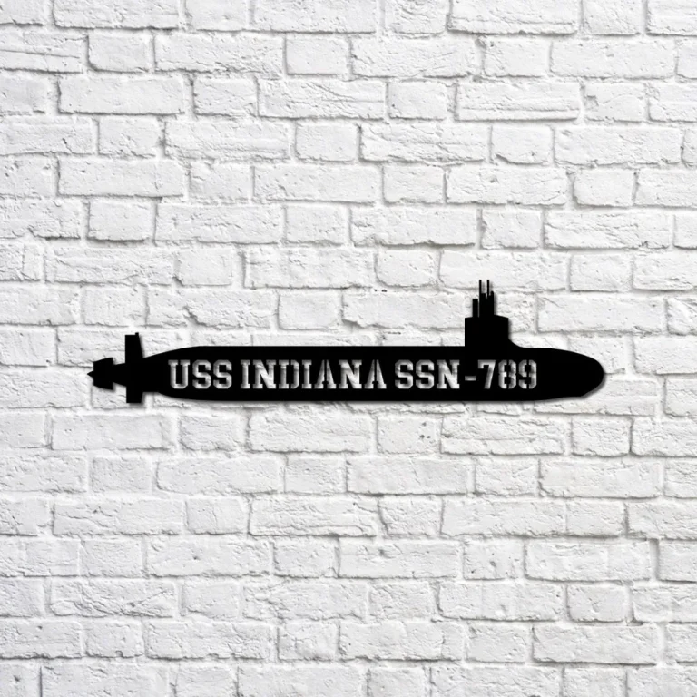 Uss Indiana Ssn-789 Navy Ship Metal Sign, Memory Wall Metal Sign Gift For Navy Veteran, Navy Ships Silhouette Metal Sign