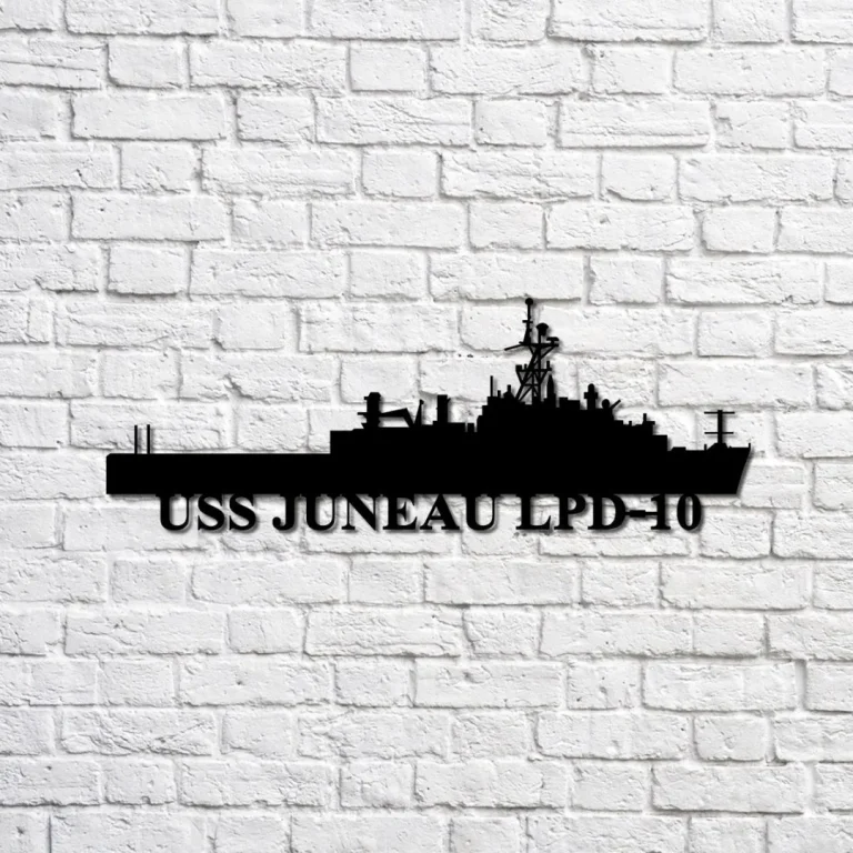 Uss Juneau Lpd-10 Navy Ship Metal Sign, Memory Wall Metal Sign Gift For Navy Veteran, Navy Ships Silhouette Metal Sign