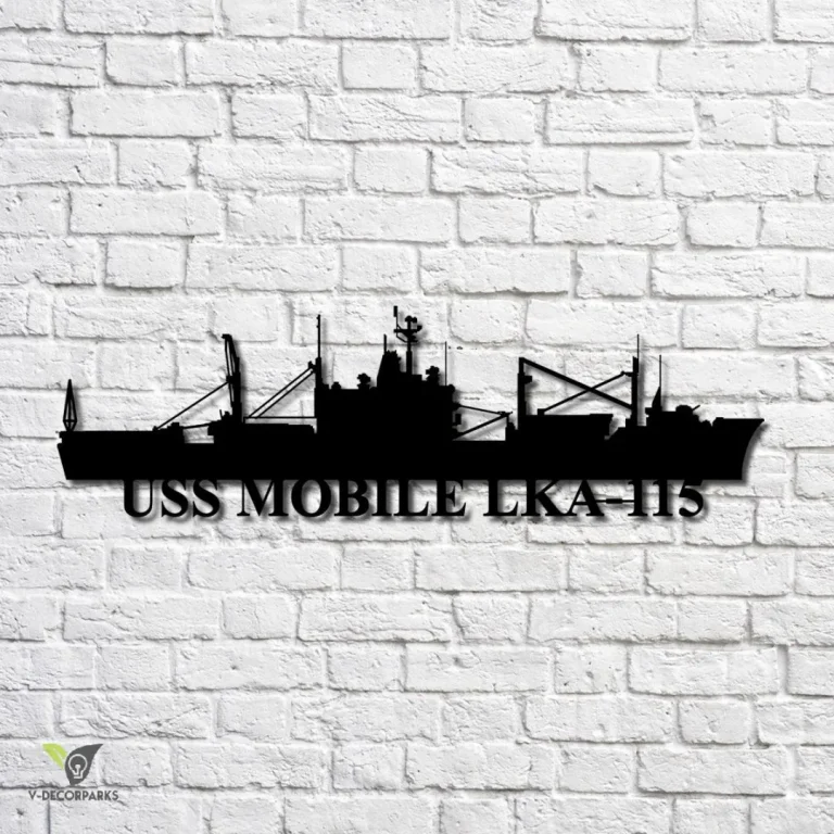 Uss Mobile Lka-115 Navy Ship Metal Art, Gift For Navy Veteran, Navy Ships Silhouette Metal Art, Navy Home Decor