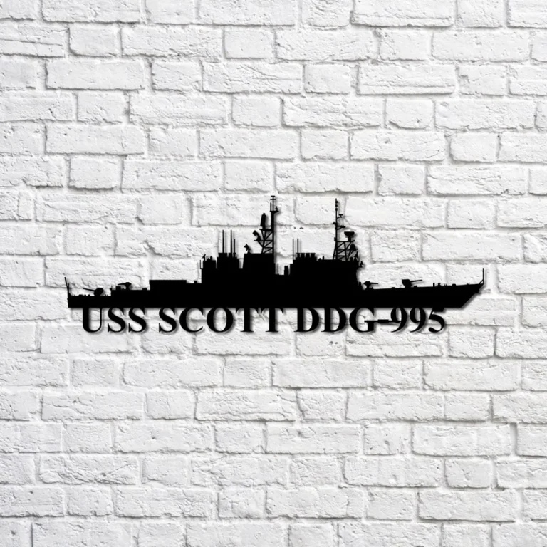 Uss Scott Ddg-995 Navy Ship Metal Sign, Memory Wall Metal Sign Gift For Navy Veteran, Navy Ships Silhouette Metal Sign