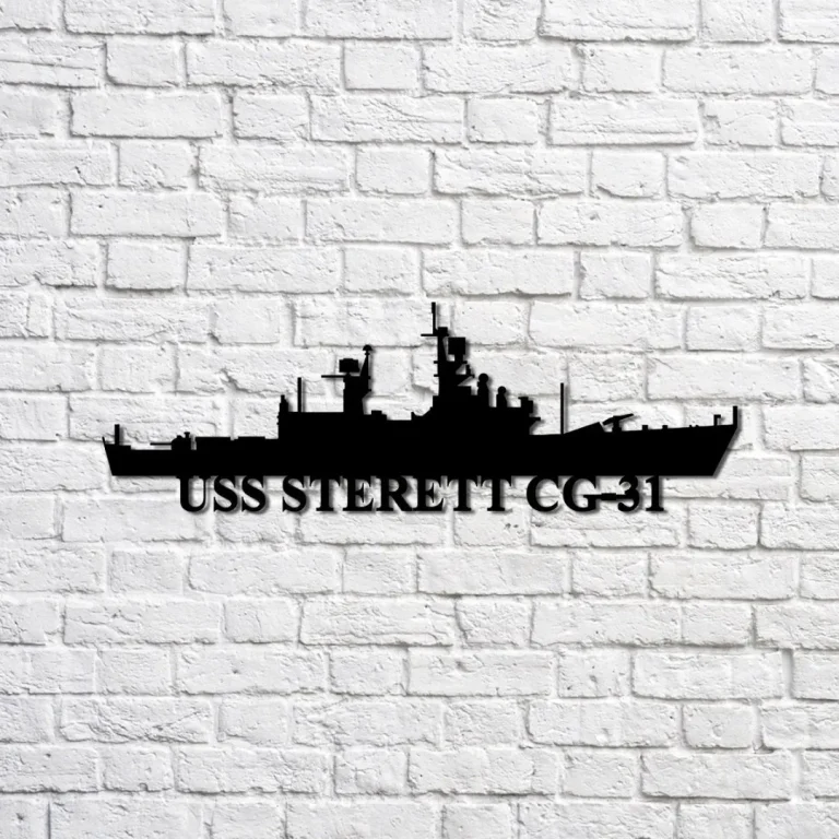 Uss Sterett Cg-31 Silhouette Navy Ship Metal Sign, Memory Wall Metal Sign Gift For Navy Veteran