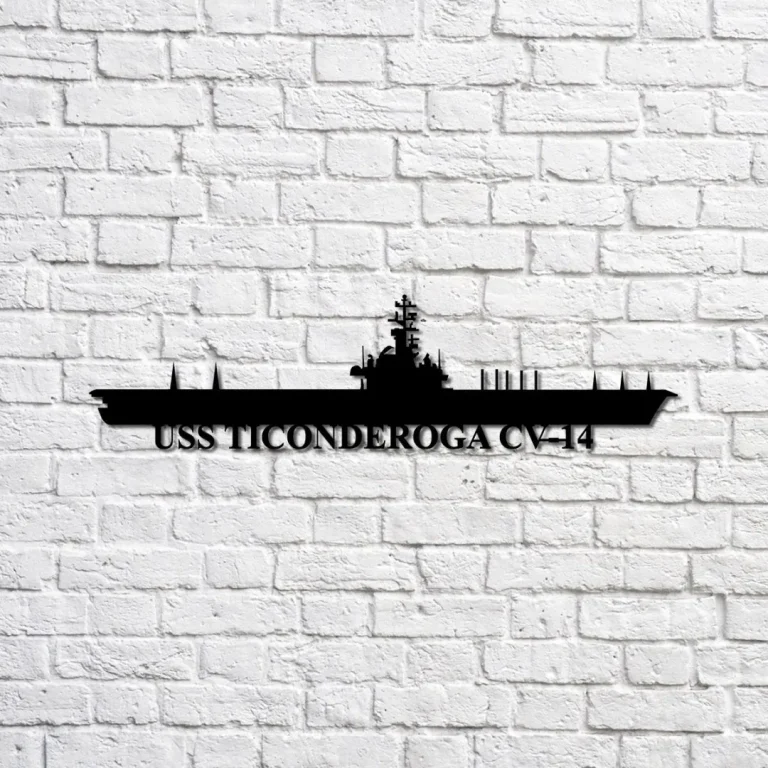 Uss Ticonderoga Cv-14 Navy Ship Metal Sign, Memory Wall Metal Sign Gift For Navy Veteran, Navy Ships Silhouette Metal Sign