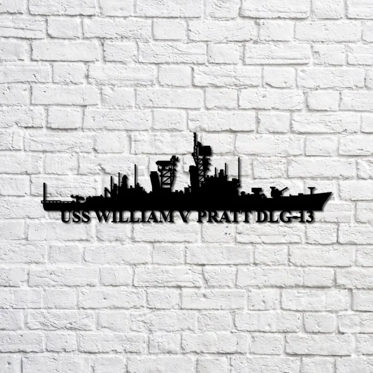 Uss William V Pratt Dlg-13 Navy Ship Metal Sign, Memory Wall Metal Sign Gift For Navy Veteran, Navy Ships Silhouette Metal Sign