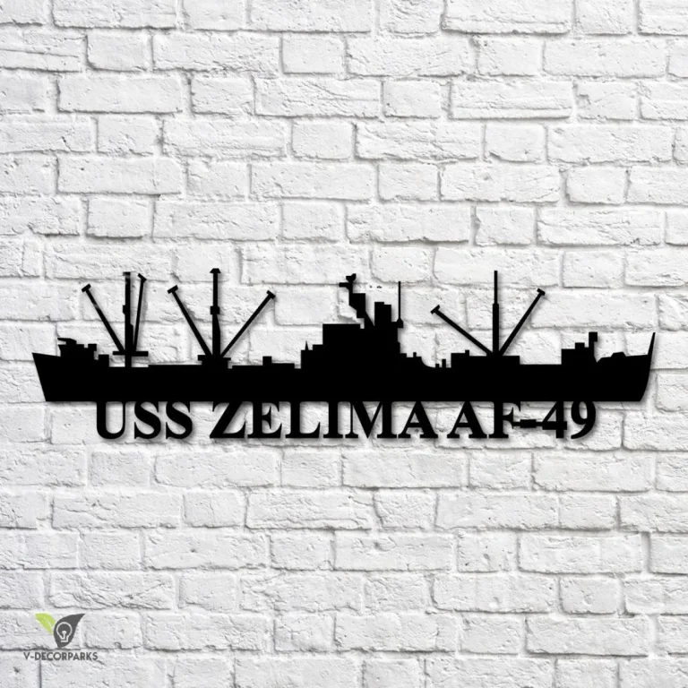 Uss Zelima Af-49 Navy Ship Metal Art, Custom Us Navy Ship Cut Metal Sign, Gift For Navy Veteran, Navy Ships Silhouette Metal Art