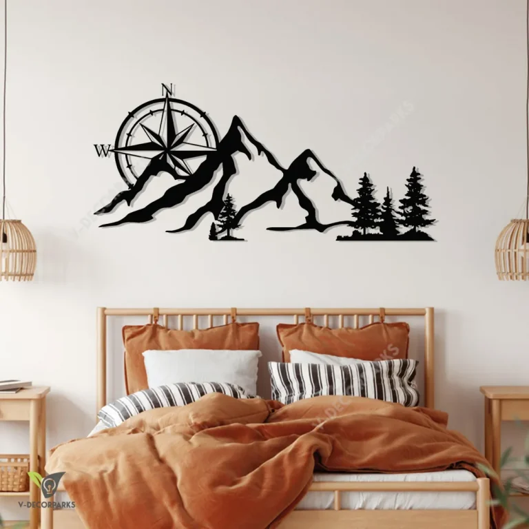 Nw Compass Rose Mountain Scene Metal Sign, Metal Farmhouse Decor, Metal Wall Art, West Coast Metal Mountain Sign, Northwest, Adventure