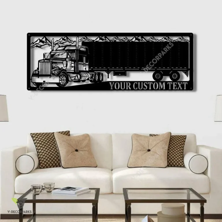 Trucking Sign , Semi Truck And Trailer Picture, Semi Truck Metal Wall Decoration, Personalized Company Name, Extra Metal Wall Abstract