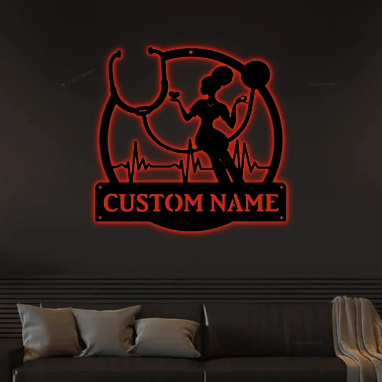 Untitled Personalized Nurse Sign With Led Lights, Nurse Wall Decor, Personalized Nurse Gift, Nurse Graduation Gift, Nurse Door Hanging Monogram Sign