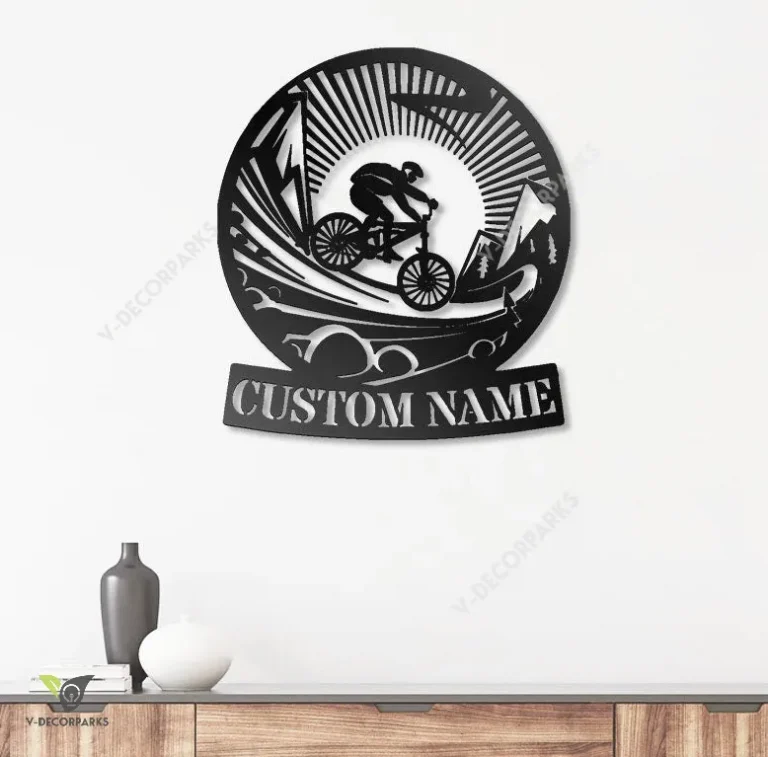 Custom Mtb Mountain Bike Metal Wall Art, Personalized Mountain Biker Name Sign Decoration, Dirt Bike Home Decor Dad Gifts