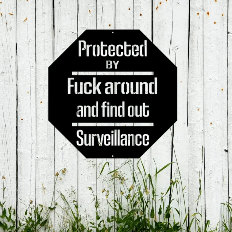 Protected By Fck Around And Find Out Surveillance Metal Art, Garden Signs, Fafo Protection, Security Metal Yard Sign