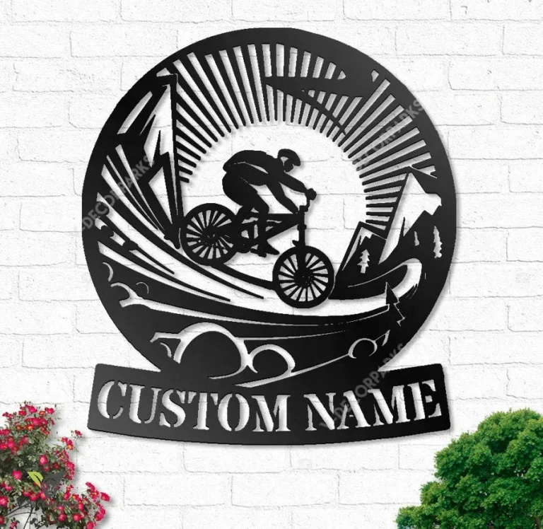 Custom Mtb Mountain Bike Metal Wall Art, Personalized Mountain Biker Name Sign Decoration, Dirt Bike Home Decor Dad Gifts