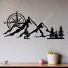 Nw Compass Rose Mountain Scene Metal Sign, Metal Farmhouse Decor, Metal Wall Art, West Coast Metal Mountain Sign, Northwest, Adventure