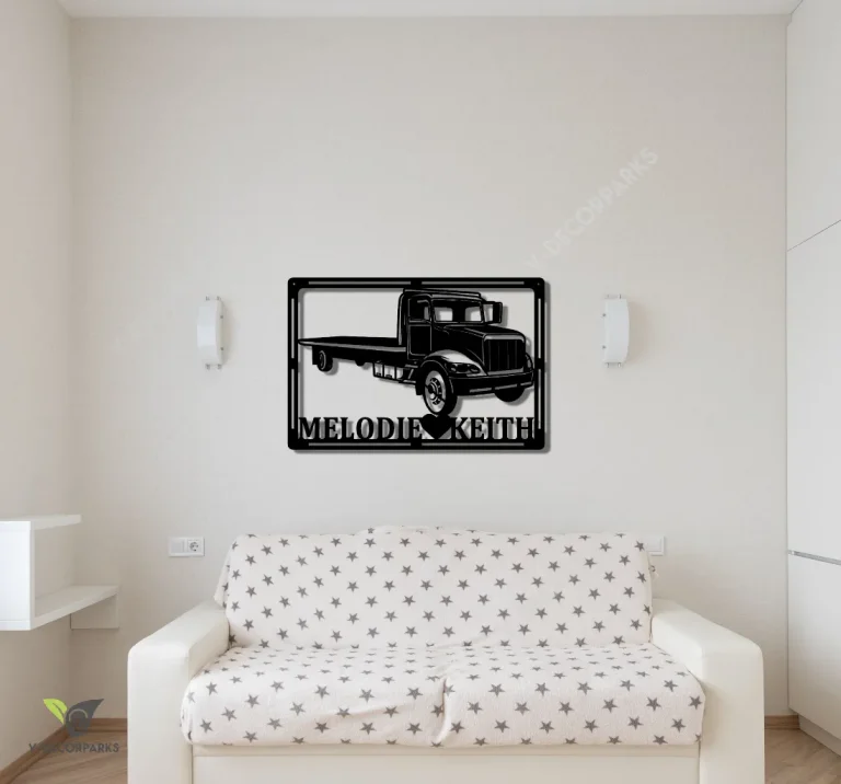 Flatbed Tow Truck Metal Decor, Customizable Wall Art, Personalized Metal Sign, Tow Truck Company Office Sign, Towing Truck Wall Stencil
