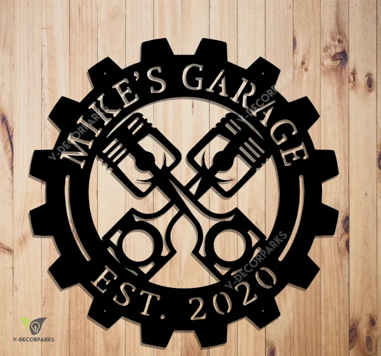 Piston Garage Custom Sign, Man Cave Sign, Personalized Garage Metal Wall Art, Mechanic Shop Sign