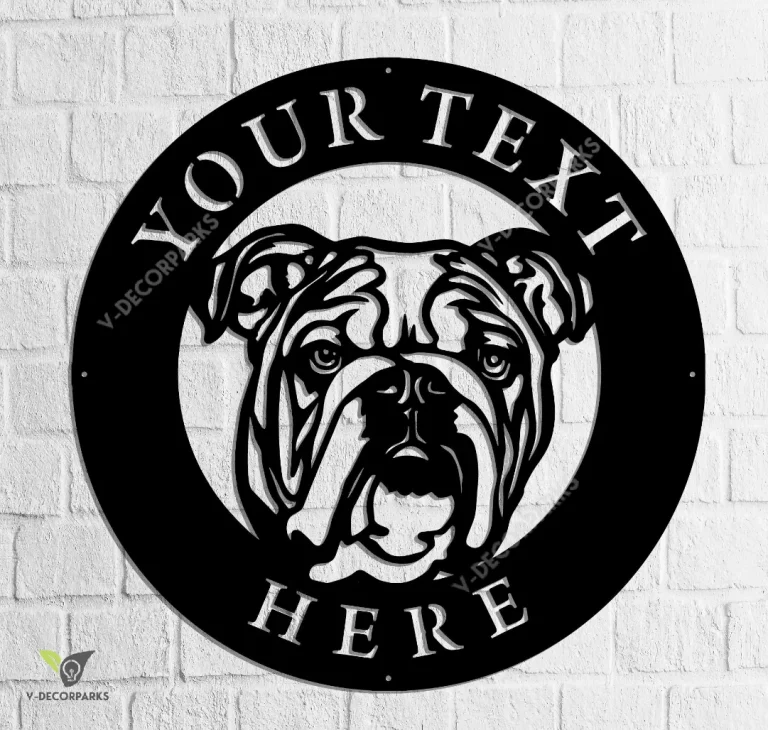 Custom Bulldog With Family Name Metal Sign, Dog House, English Bulldog Family Metal Wall Art, Entrance Sign