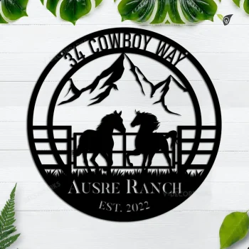 Metal Wild Horse Sign Monogram, Custom Outdoor Farm, Ranch, Stable, Wall Decor Art Gift