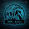 Personalized Horse Monogram Metal Art With Led Lights, Custom Outdoor Farm Metal Art