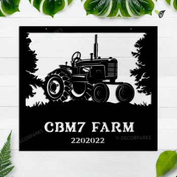 Personalized Metal Farm Sign Tractor Monogram, Custom Outdoor Front Gate