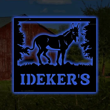 Personalized Metal Farm Sign Donkey Monogram With Led Lights, Metal Ranch Barn Garden Sign, Farmer Gift, Farm Metal Art, Donkey Lover Gift