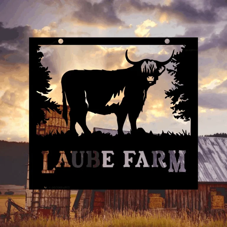 Personalized Metal Farm Sign Highland Cow Monogram With Led Lights, Custom Outdoor Farmhouse