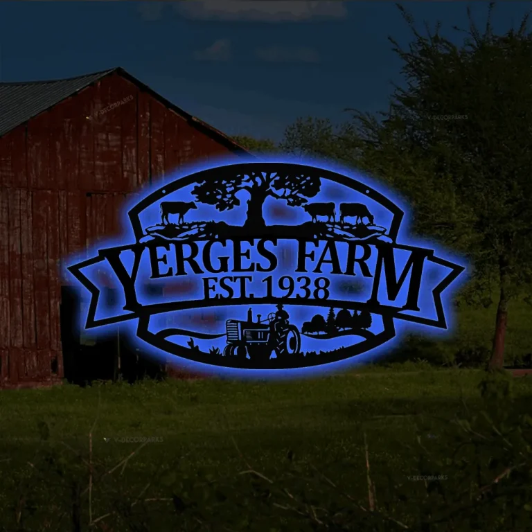 Personalized Metal Farm Sign Cow Tractor Monogram With Led Lights, Monogram Metal Sign, Farmer Gift, Decor Decoration