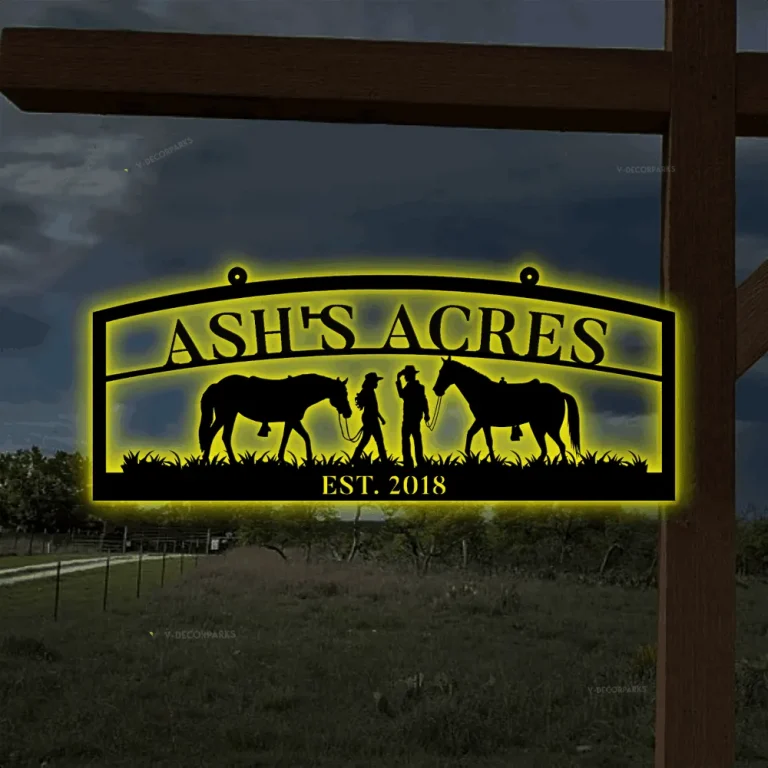 Personalized Metal Farm Sign Horse With Led Lights, Custom Outdoor Ranch, Barn, Stable, Front Gate, Wall Decor Art Gift