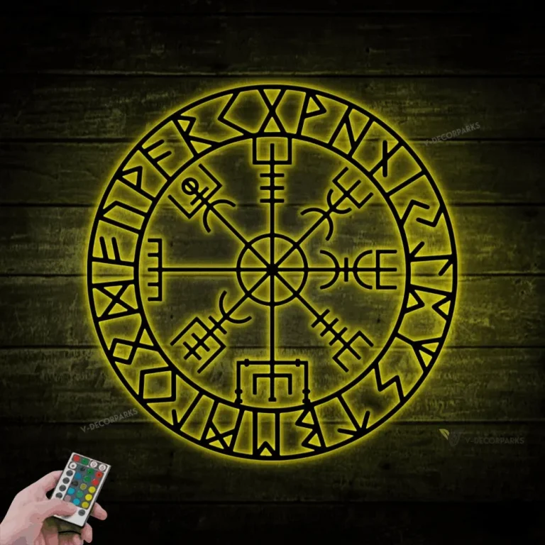 Vegvisir Rune With Led Lights- Viking Compass Norse Wayfinder Nordic Compass Wall Hanging Custom Indoor Outdoor Metal Art - Metal Icelandic Wall Art