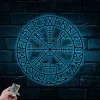 Vegvisir Rune With Led Lights- Viking Compass Norse Wayfinder Nordic Compass Wall Hanging Custom Indoor Outdoor Metal Art - Metal Icelandic Wall Art