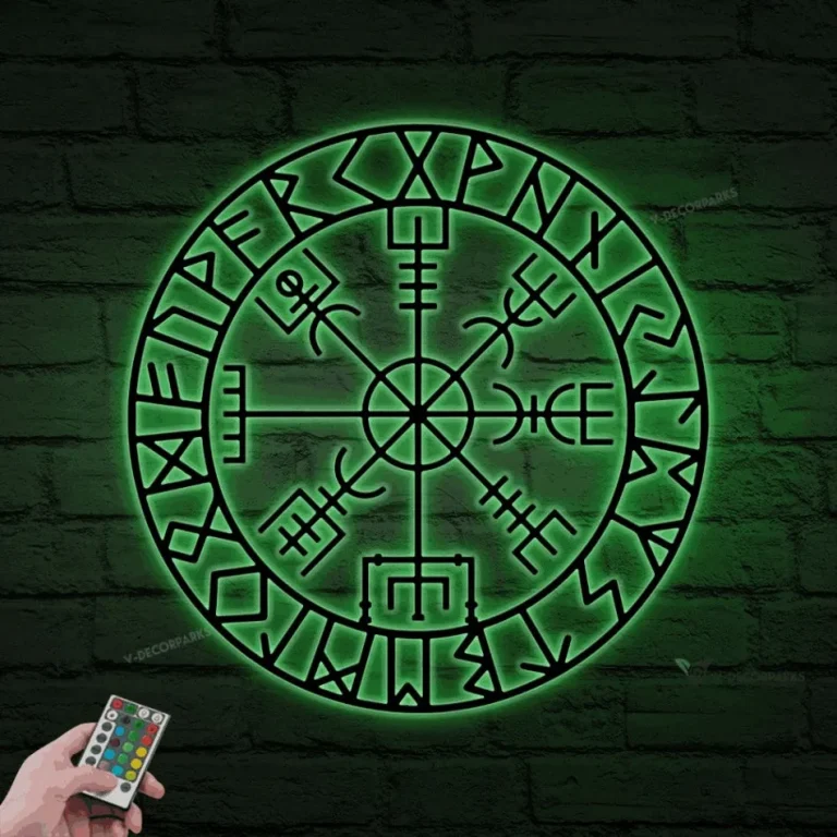 Vegvisir Rune With Led Lights- Viking Compass Norse Wayfinder Nordic Compass Wall Hanging Custom Indoor Outdoor Metal Art - Metal Icelandic Wall Art