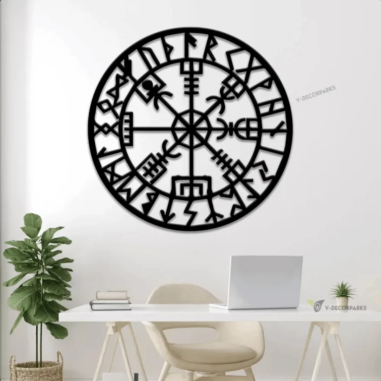 Viking Compass Metal Sign With Led Lights, Norse Wayfinder, Old Norse Protection Rune, Icelandic Wall Art, Viking Compass, Nordic Compass Wall Art