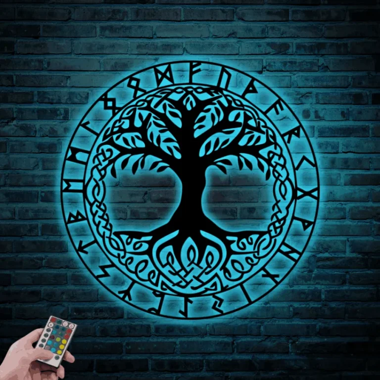 Viking Metal Wall Art Led Lights, Yggdrasil Sign, Viking Wall Art, Tree Of Life Sign, Nordic Wall Art, Nordic Metal Sign, Icelandic Vegvisir Sign Art