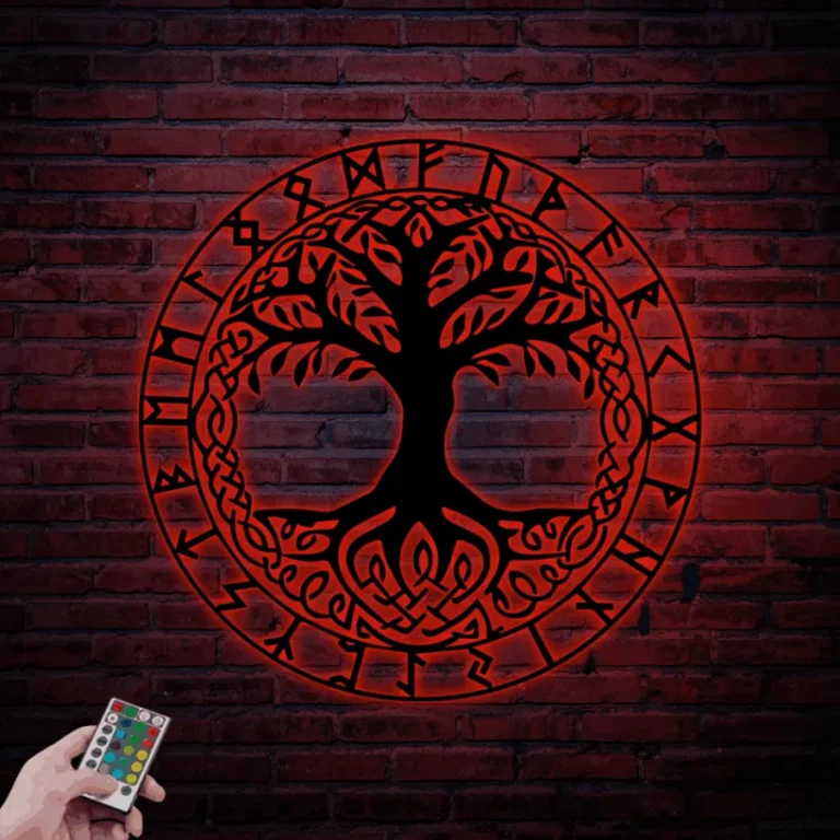 Viking Metal Wall Art Led Lights, Yggdrasil Sign, Viking Wall Art, Tree Of Life Sign, Nordic Wall Art, Nordic Metal Sign, Icelandic Vegvisir Sign Art