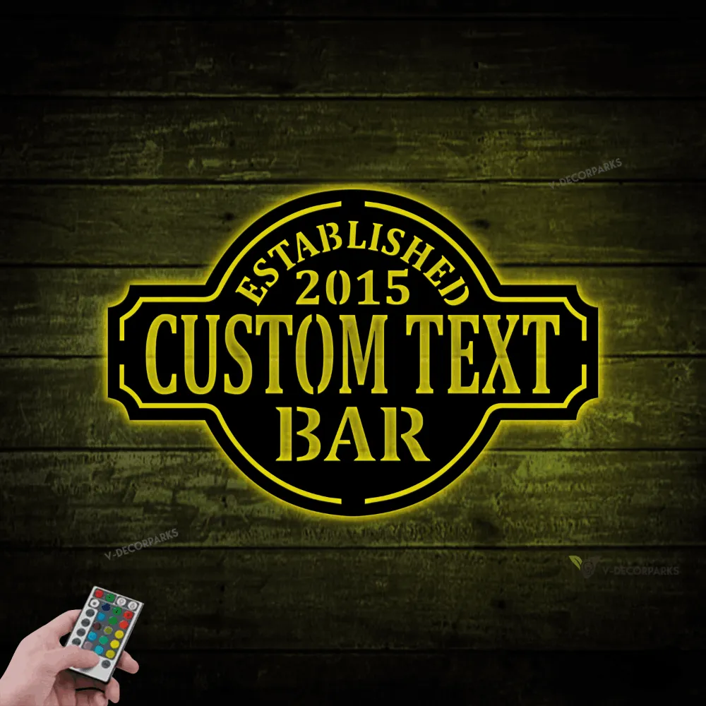 Vintage Metal Bar Sign With Led Lights - Established Wall Decor - Personalized Bar Sign - Lounge - Tap