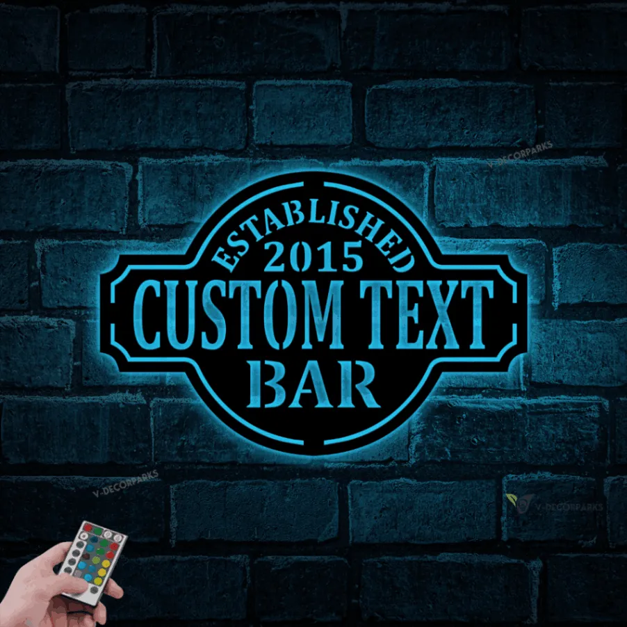 Vintage Metal Bar Sign With Led Lights - Established Wall Decor - Personalized Bar Sign - Lounge - Tap