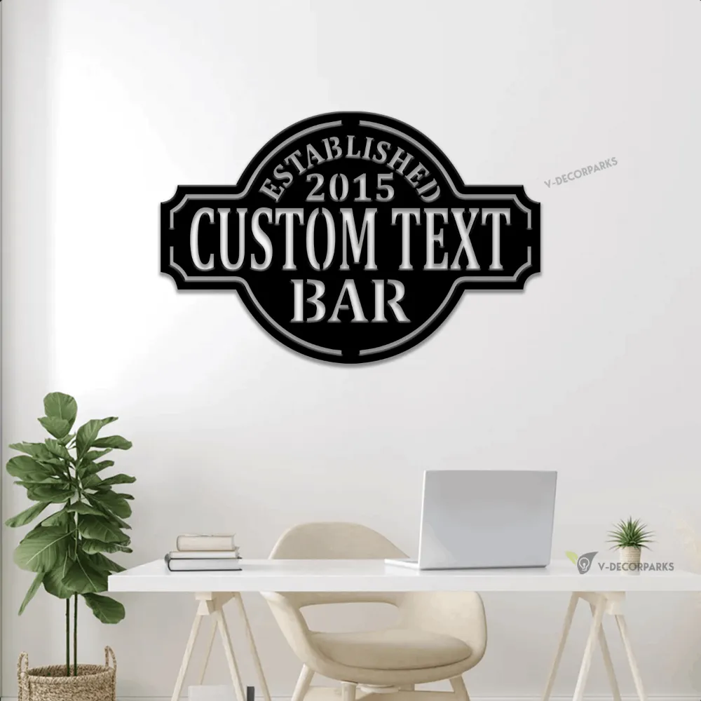 Vintage Metal Bar Sign With Led Lights - Established Wall Decor - Personalized Bar Sign - Lounge - Tap