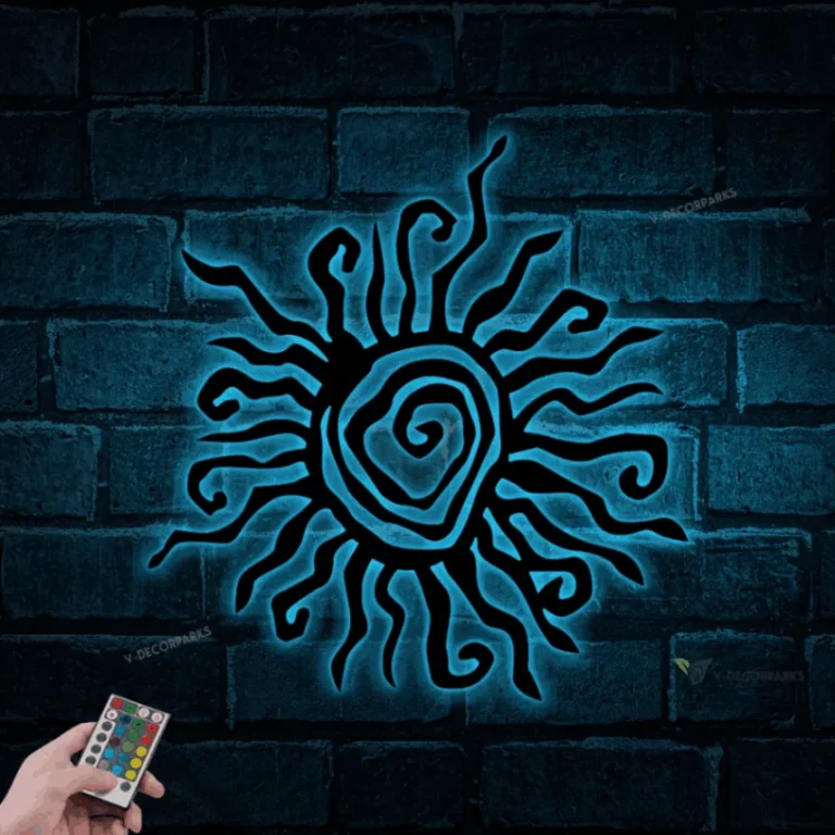 Wacky Sun Metal Wall Art With Led Lights, Patio Porch Decor, Hippie Fun Wacky Sun, Whimsical Spiral Sun, Garden Outdoor Decor