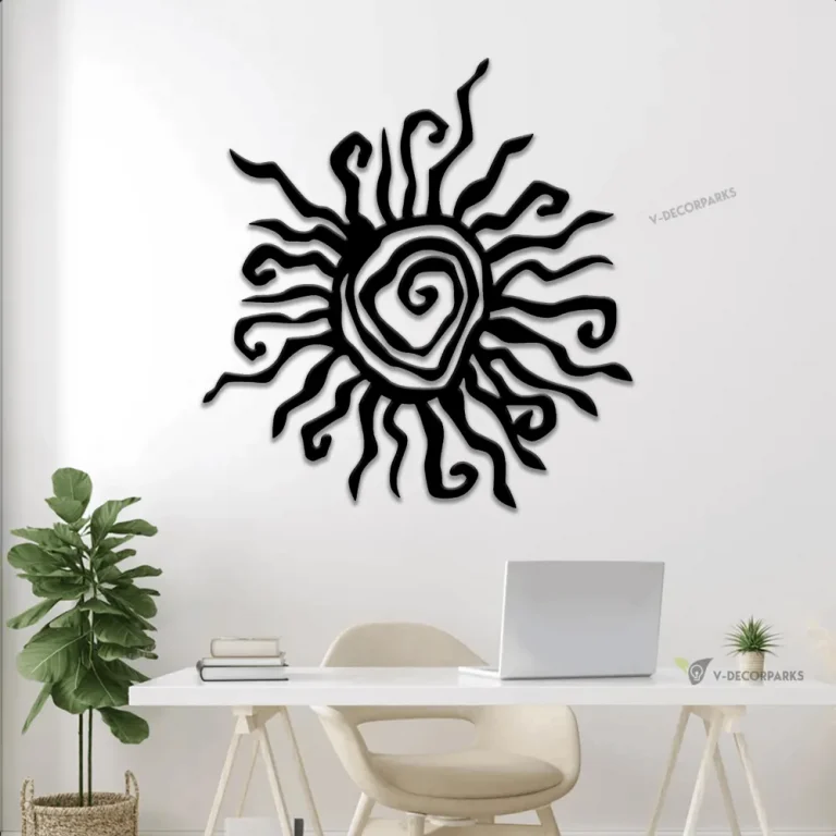 Wacky Sun Metal Wall Art With Led Lights, Patio Porch Decor, Hippie Fun Wacky Sun, Whimsical Spiral Sun, Garden Outdoor Decor