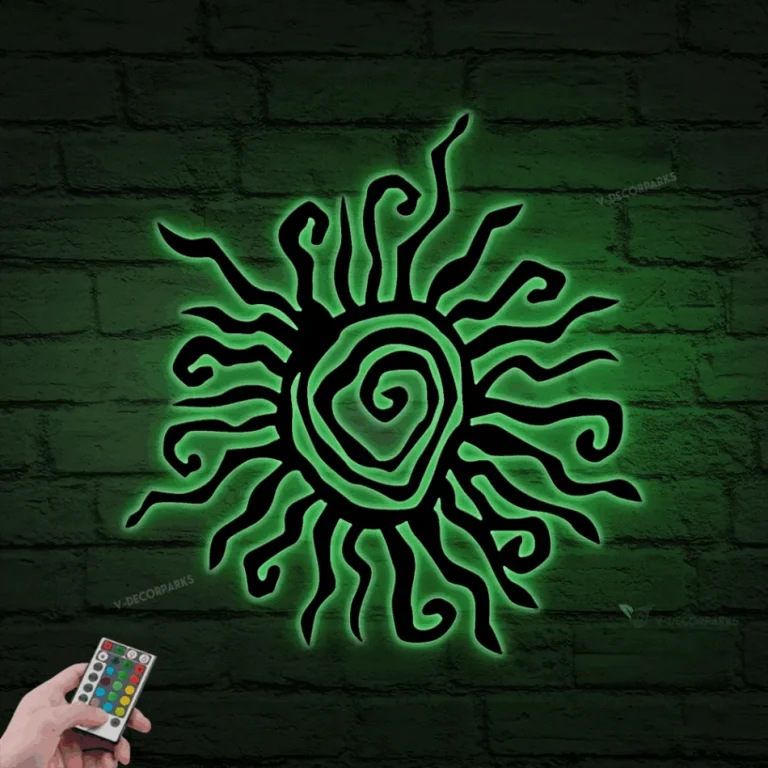 Wacky Sun Metal Wall Art With Led Lights, Patio Porch Decor, Hippie Fun Wacky Sun, Whimsical Spiral Sun, Garden Outdoor Decor