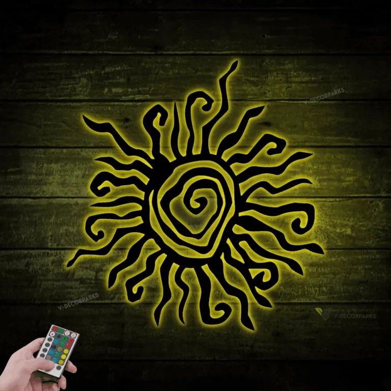 Wacky Sun Metal Wall Art With Led Lights, Patio Porch Decor, Hippie Fun Wacky Sun, Whimsical Spiral Sun, Garden Outdoor Decor