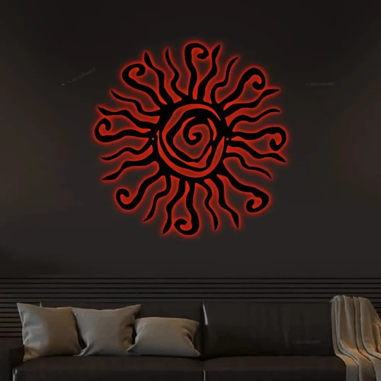 Wacky Sun Metal Wall Art With Led Lights, Sun Decor, Outdoor Patio Decor, Wacky Sun Wall Art, Home Decor