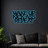Wake Up Kick Ass Repeat Metal Wall Sign With Led Lights, Gym Sign, Sports Sign, Home Decor Sign, Kick Ass Sign, Wake Up Kick Ass, Hardcore Gym Sign