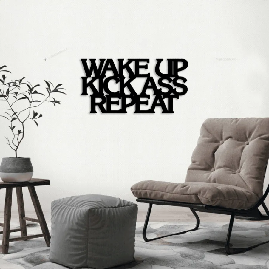 Wake Up Kick Ass Repeat Metal Wall Sign With Led Lights, Gym Sign, Sports Sign, Home Decor Sign, Kick Ass Sign, Wake Up Kick Ass, Hardcore Gym Sign
