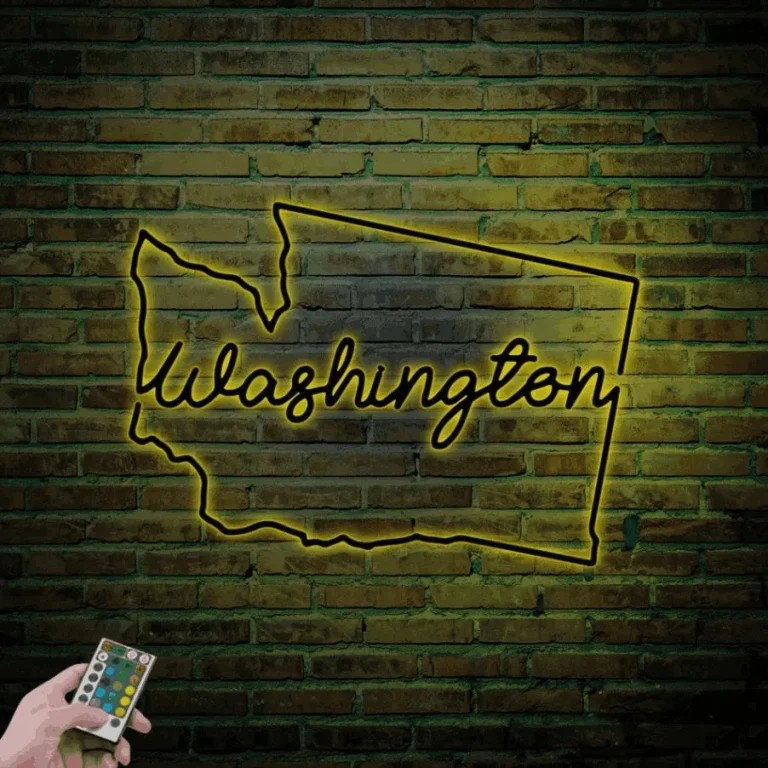 Washington Sign With Led Lights, Washington Metal Sign, Metal Washington State Sign Wall Art, Washington Metal Wall Art, Washington Wall Art