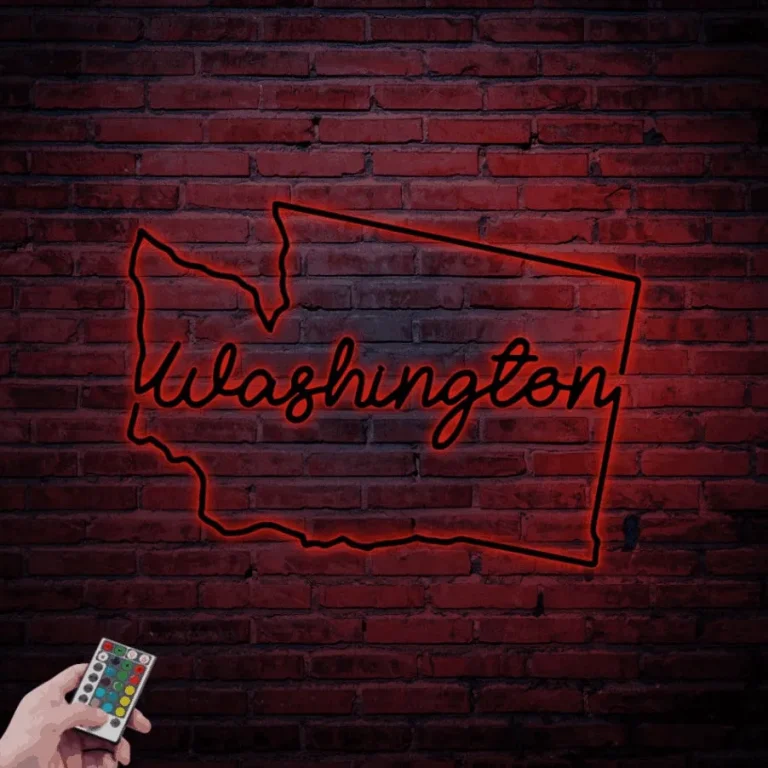 Washington Sign With Led Lights, Washington Metal Sign, Metal Washington State Sign Wall Art, Washington Metal Wall Art, Washington Wall Art