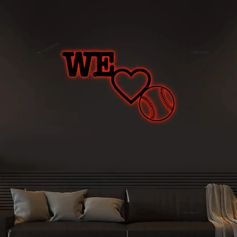 We Love Baseball Metal Wall Sign With Led Lights, Baseball Sign, Baseball Home Decor, Baseball, Sports Sign, I Love Baseball, I Love Baseball Sign