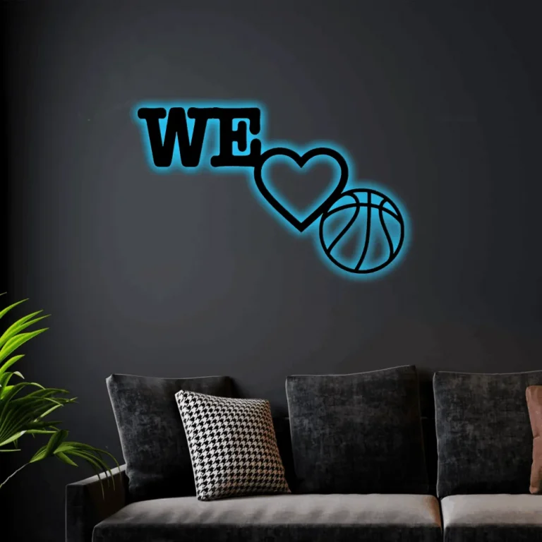 We Love Basketball Metal Wall Sign With Led Lights, Sports Sign,love Basketball Sign, Basketball, Metal Basketball Sign, Metal Basketball