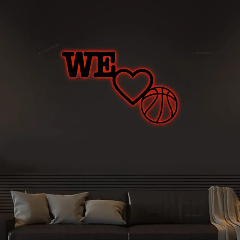 We Love Basketball Metal Wall Sign With Led Lights, Sports Sign,love Basketball Sign, Basketball, Metal Basketball Sign, Metal Basketball