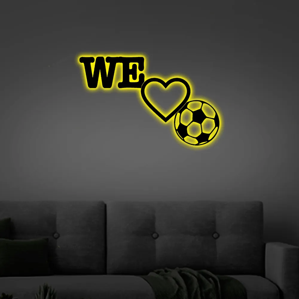 We Love Soccer Metal Wall Sign With Led Lights, Soccer Sign, Metal Soccer Sign, Metal Soccer, Soccer Home Decor, We Love Soccer, We Love Soccer Sign